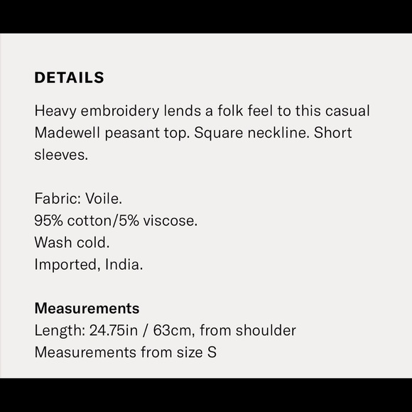 Madewell Embroidered Alma Peasant top S - Picture 5 of 5